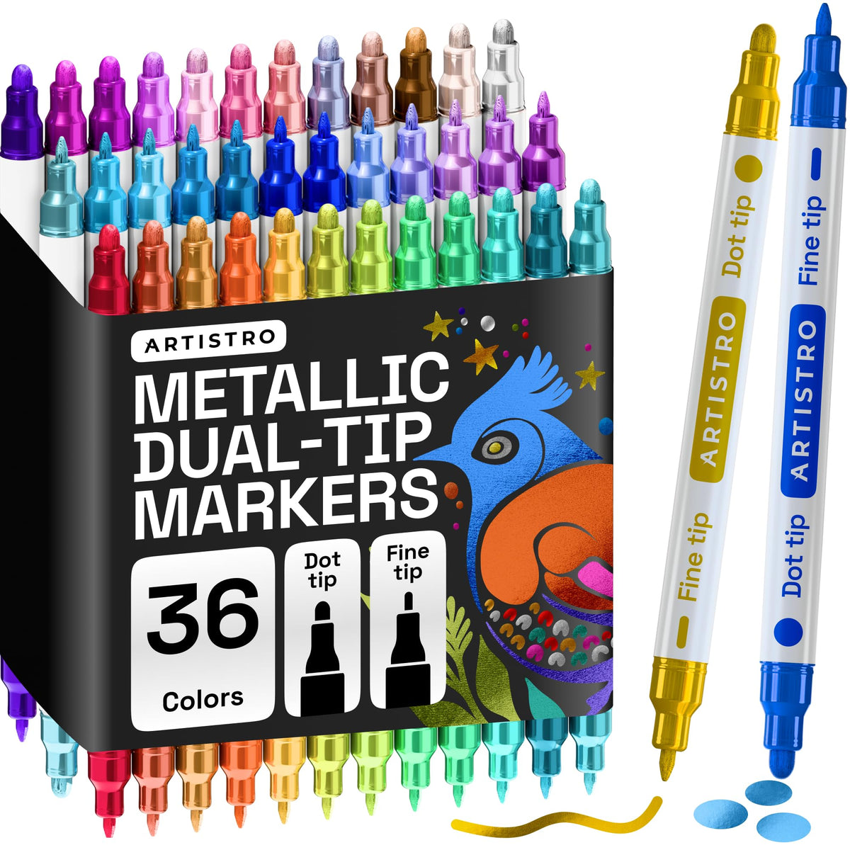 ARTISTRO Metallic Dual-Tip Acrylic Paint Marker Pens - Set of 24