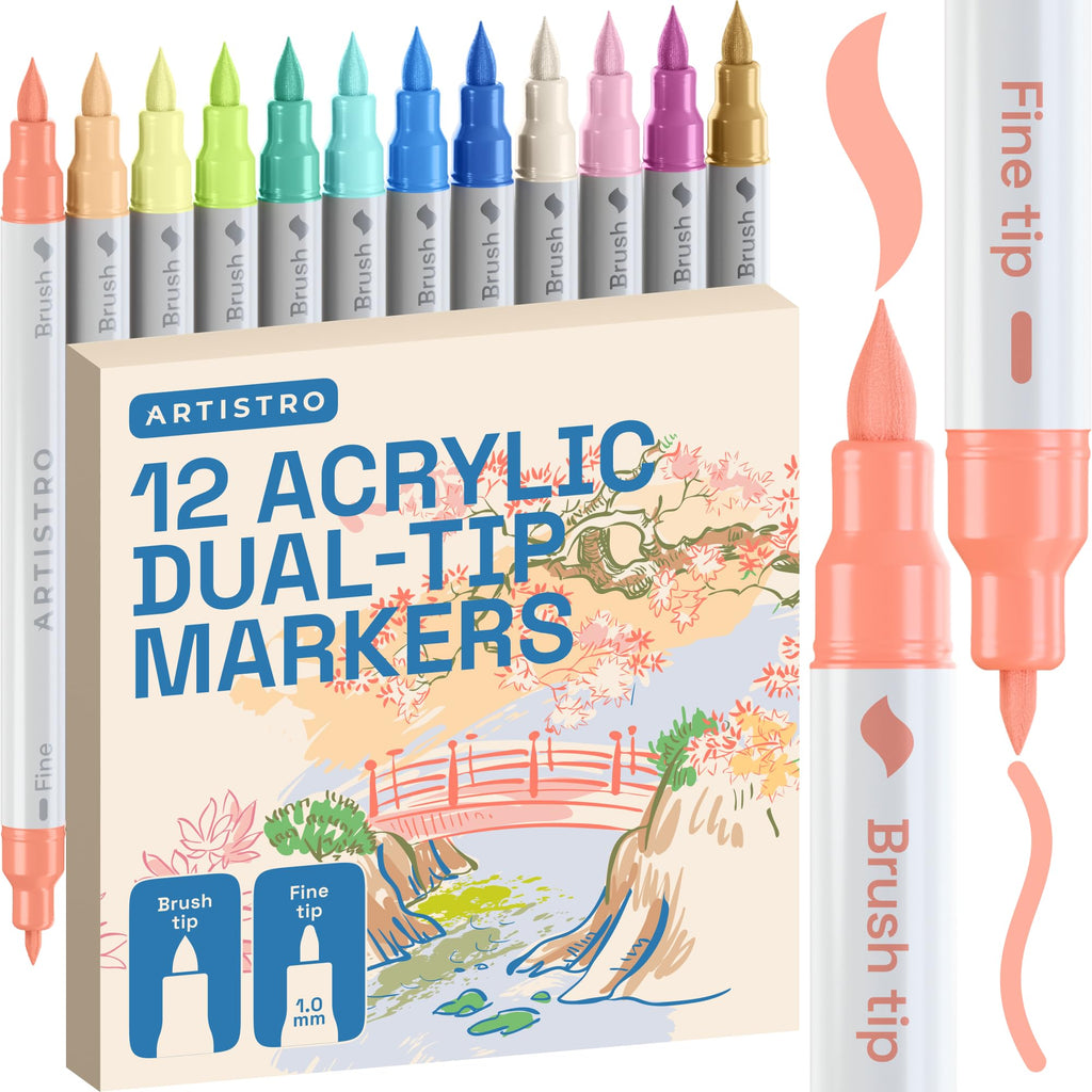 ARTISTRO 24 Metallic Dual-Tip Acrylic Paint Marker Pens for Drawing