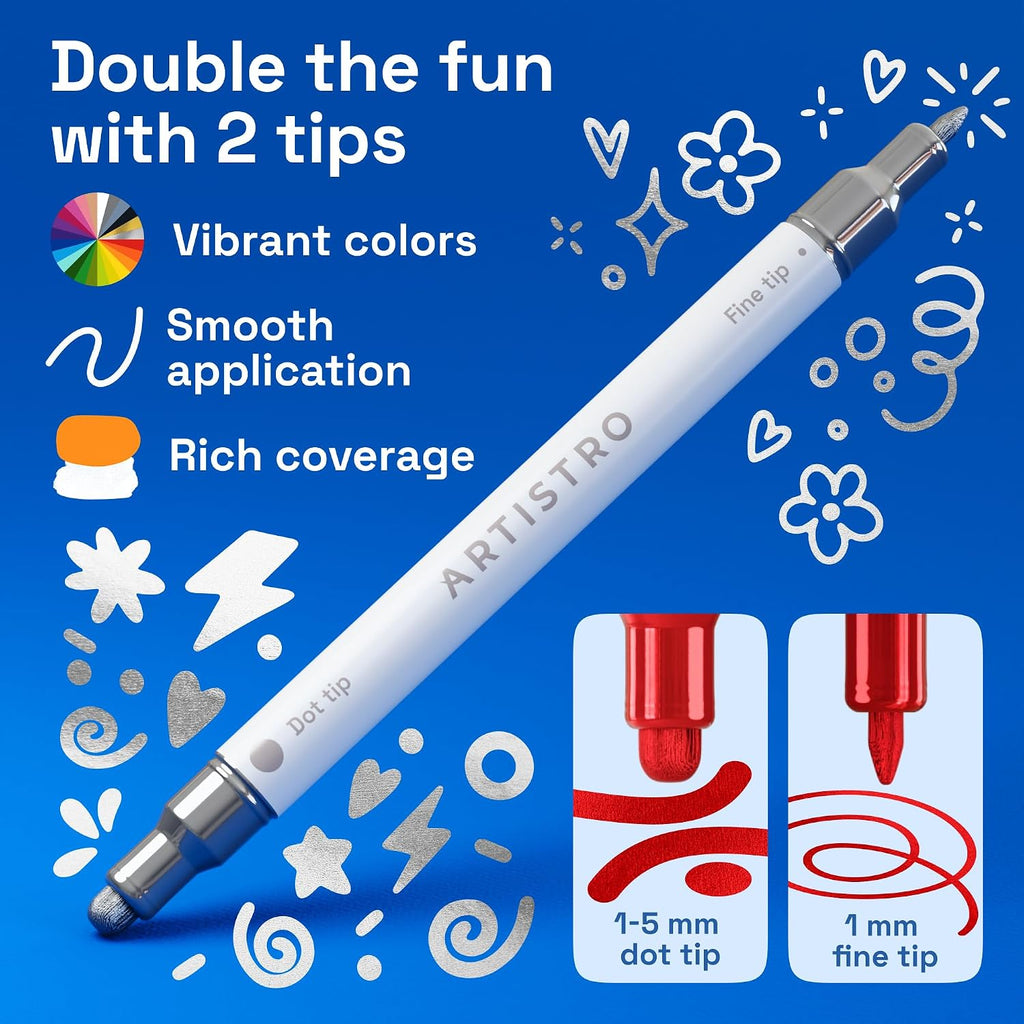 ARTISTRO Metallic Dual-Tip Acrylic Paint Marker Pens - Set of 24