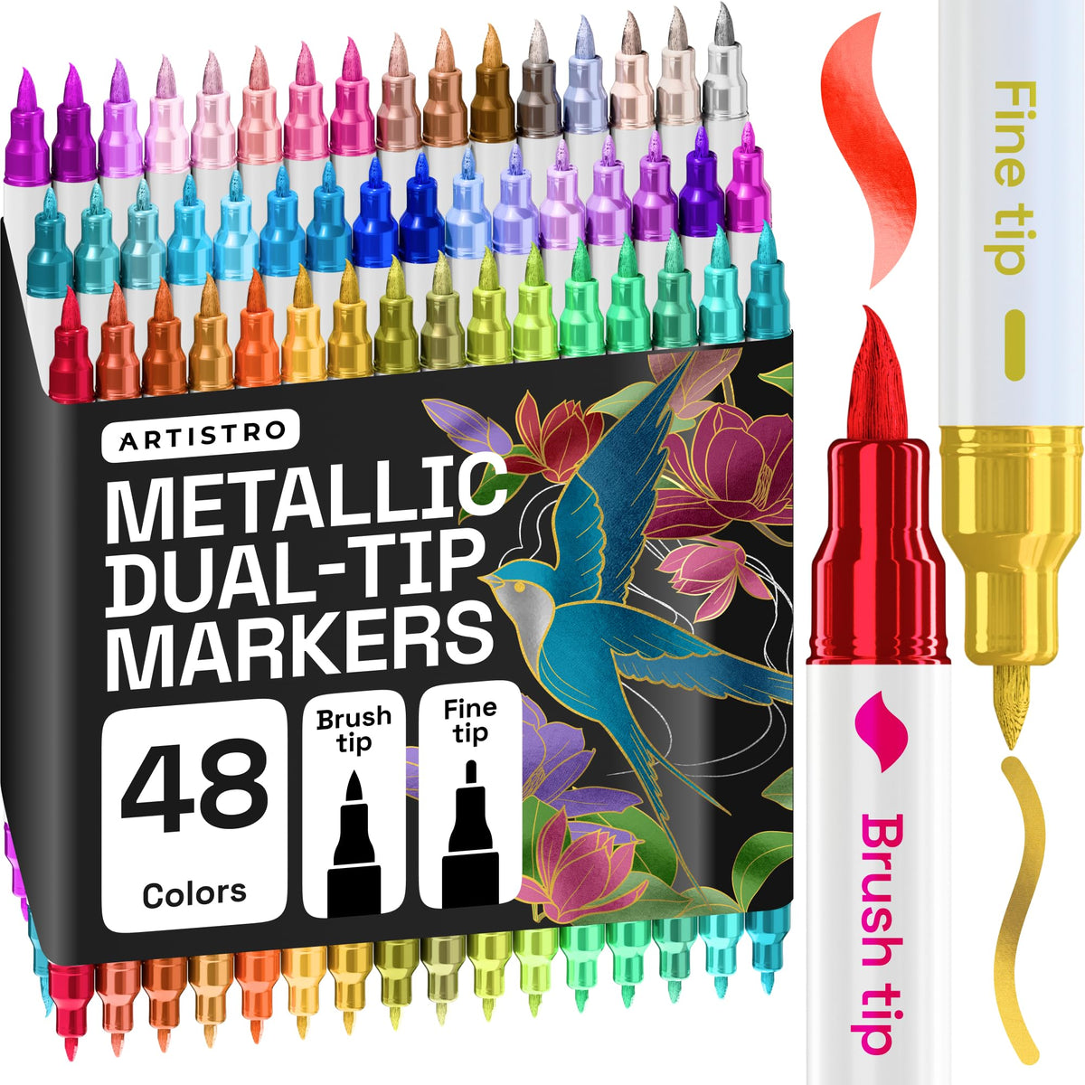 ARTISTRO 24 Metallic Dual-Tip Acrylic Paint Marker Pens for Drawing