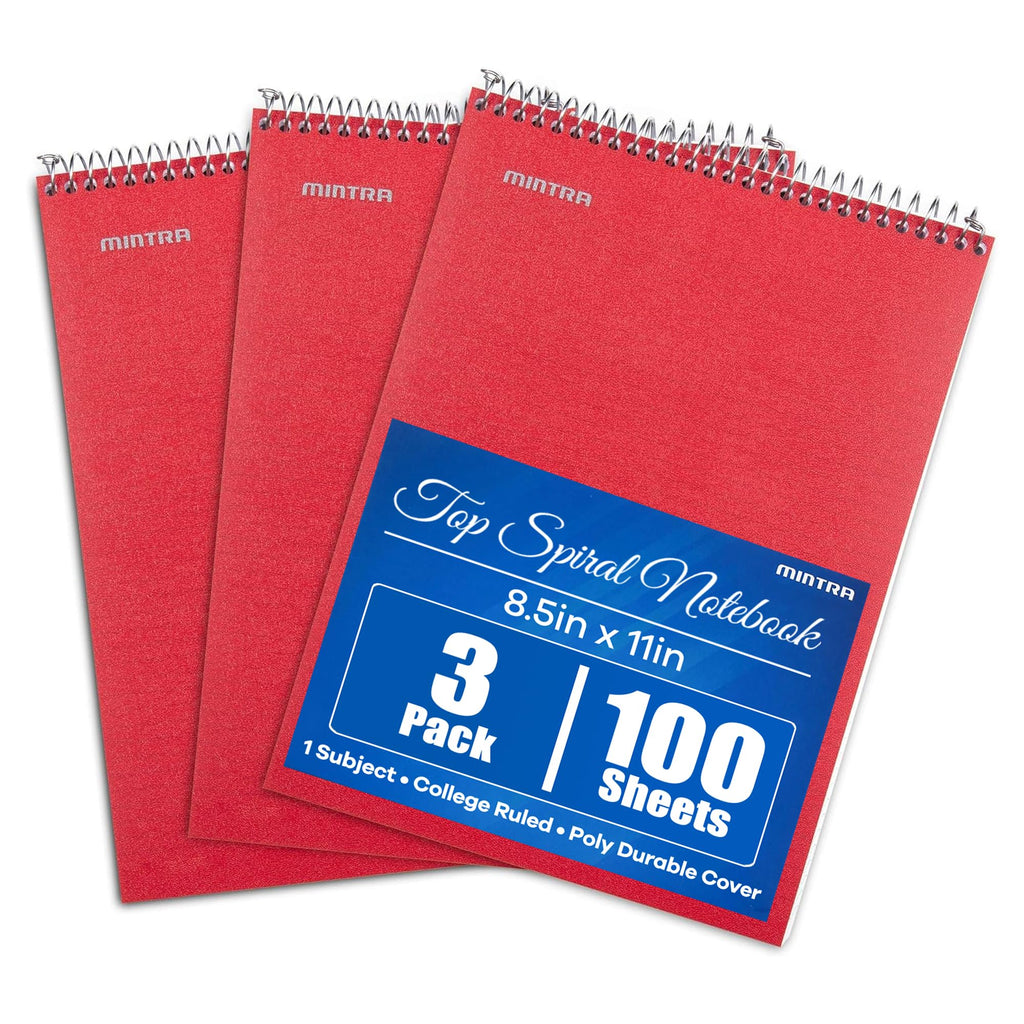 Mintra Office TOP BOUND Durable Spiral Notebooks (Lavender, Salmon, Sage Green, College Ruled 3pk)