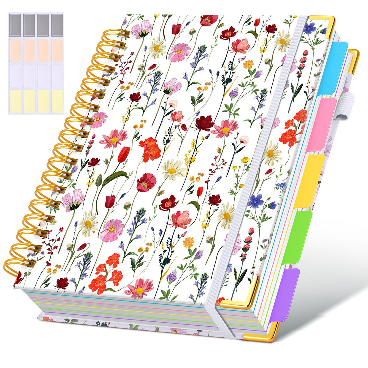 Hardcover Spiral Notebook journal with Removable Dividers Tabs, 300 Pages Leather 5 Subject Notebook College Ruled, 8"x10" Large B5 Notebooks for Work School Note taking, Lined Journal for Women,Black