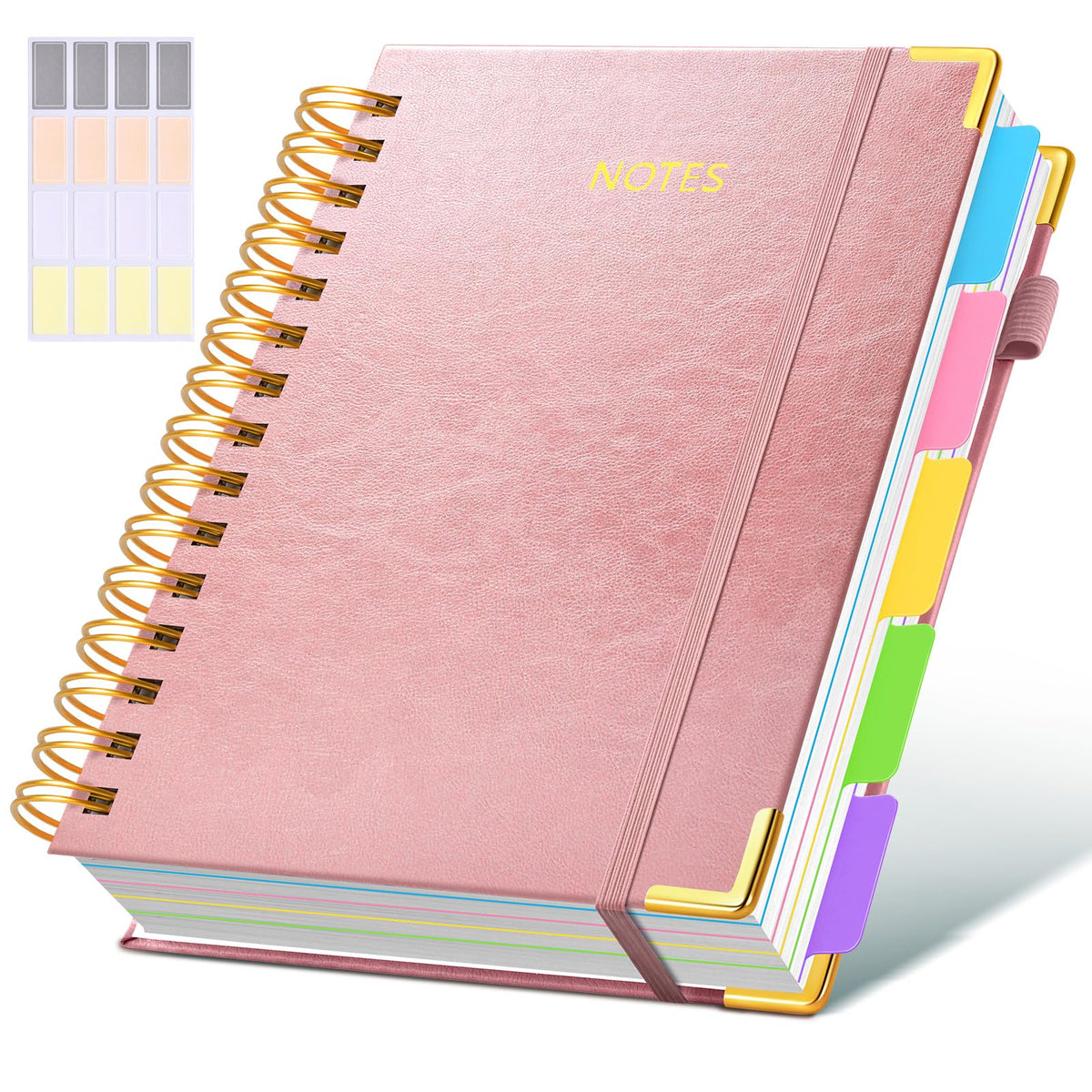 Hardcover Spiral Notebook journal with Removable Dividers Tabs, 300 Pages Leather 5 Subject Notebook College Ruled, 8"x10" Large B5 Notebooks for Work School Note taking, Lined Journal for Women,Black