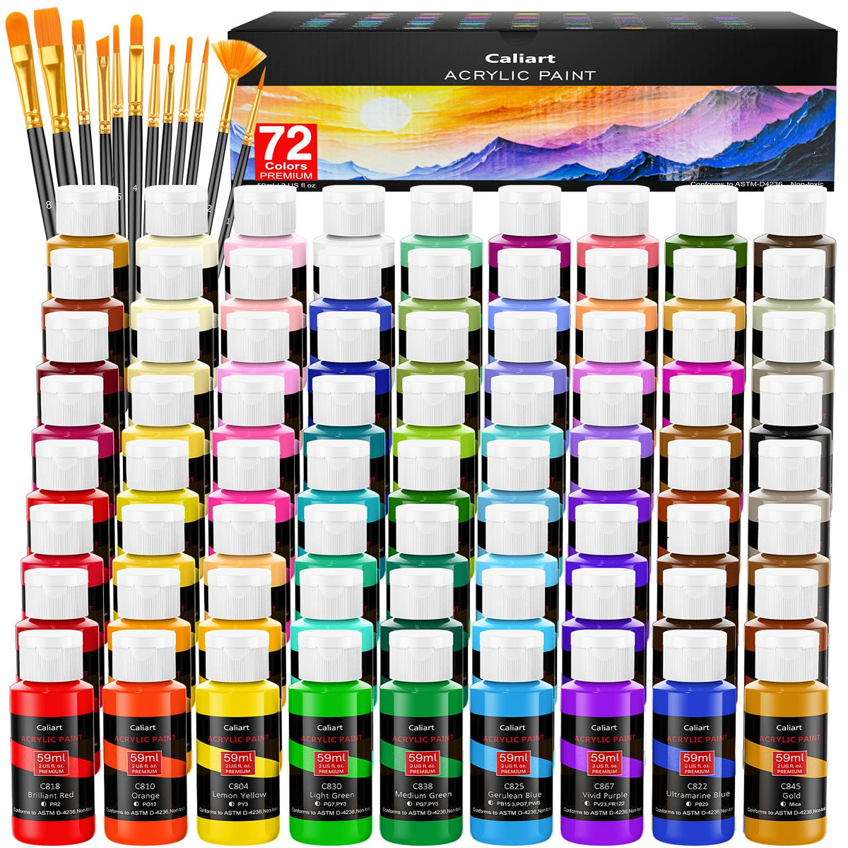 Caliart 36 Colors Acrylic Paint Set with 12 Brushes