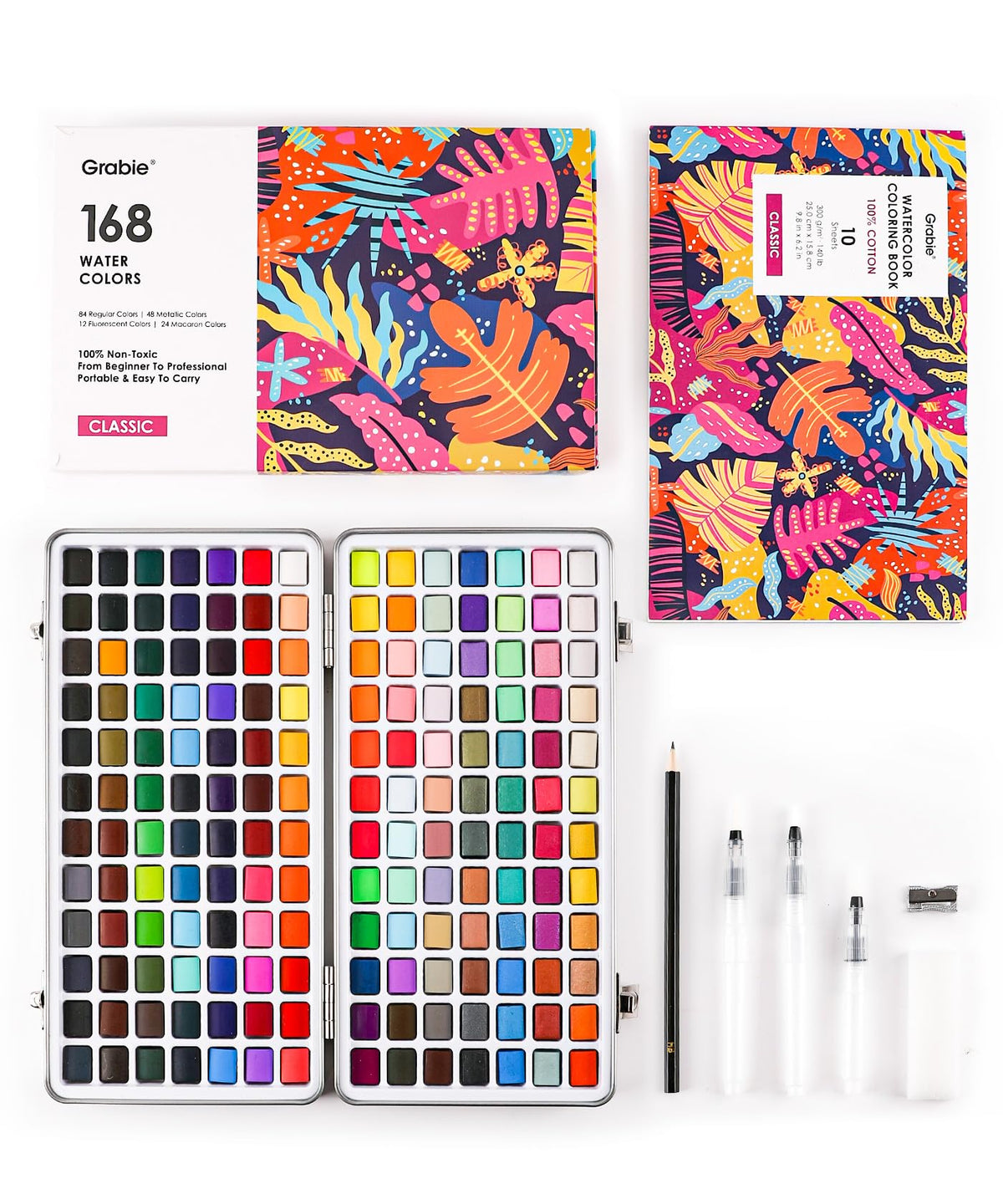 Grabie Watercolor Paint Set of 100 Color with Brush Pens