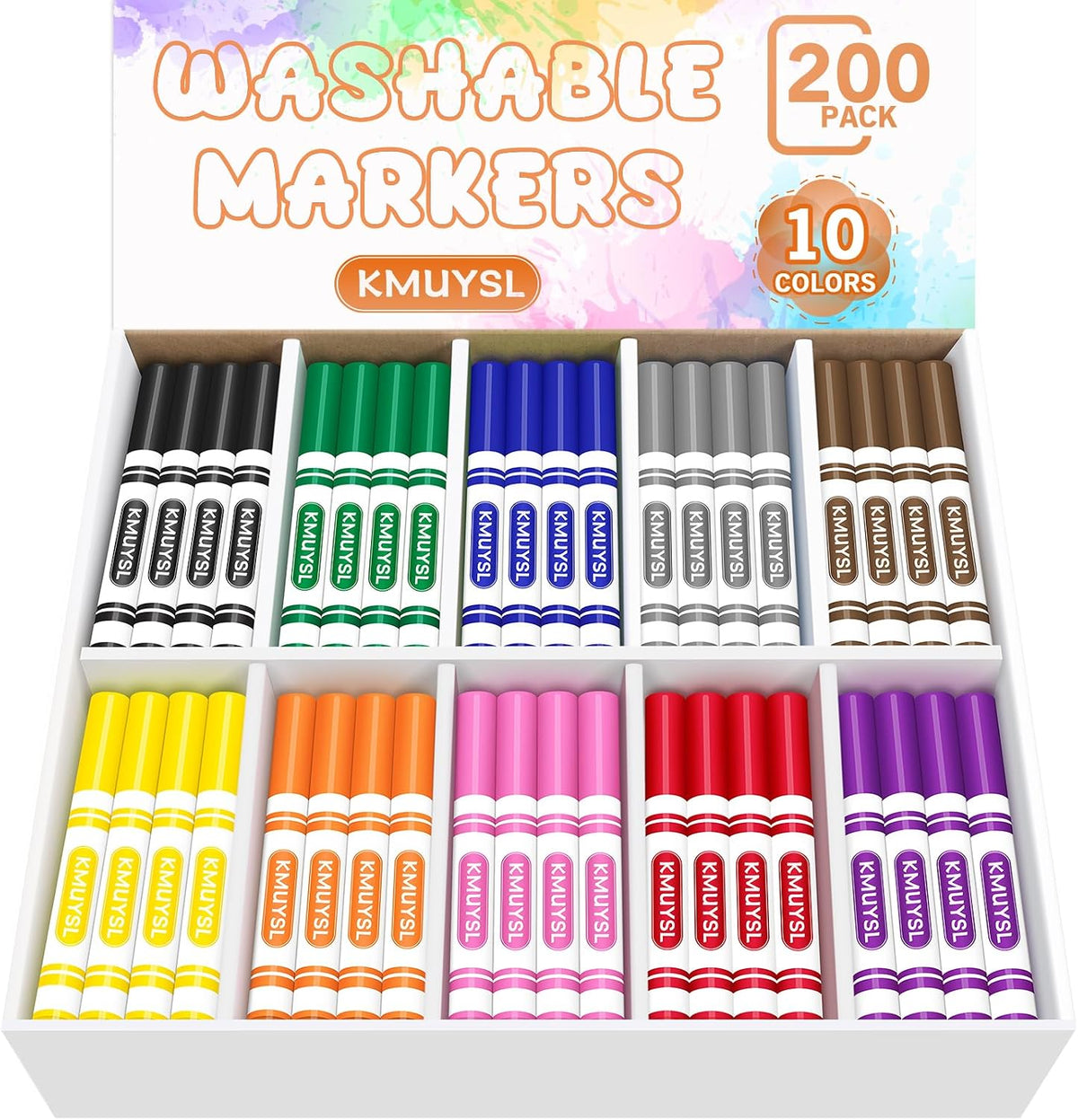 KMUYSL Washable Markers Bulk, 10 Assorted Colors, 200 Count