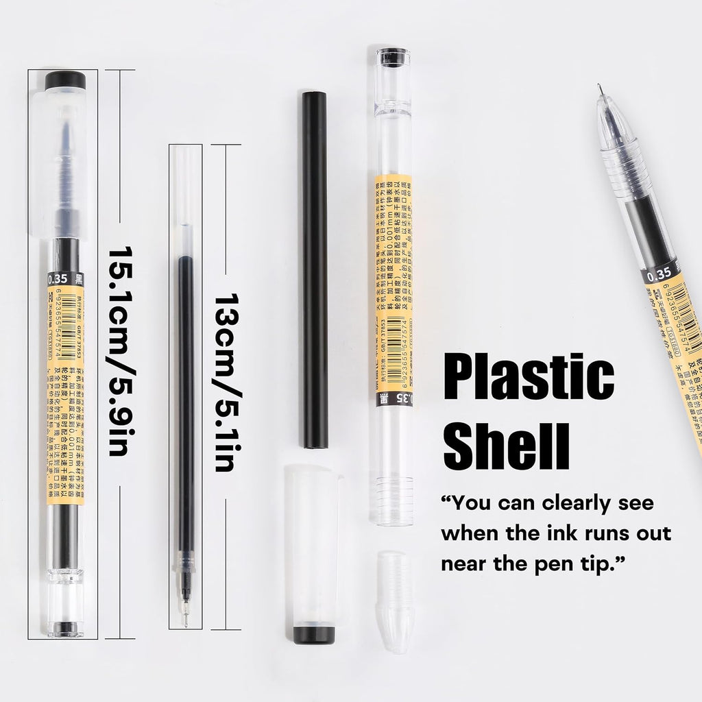Japanese Style Black Gel Ink Pens, 0.35mm Extra Fine Point Japanese Stationery, No Smudge Quick Drying for Journal Planners Thin Notebook Paper, Office School Supplies, 12 Pack Writing Drawing