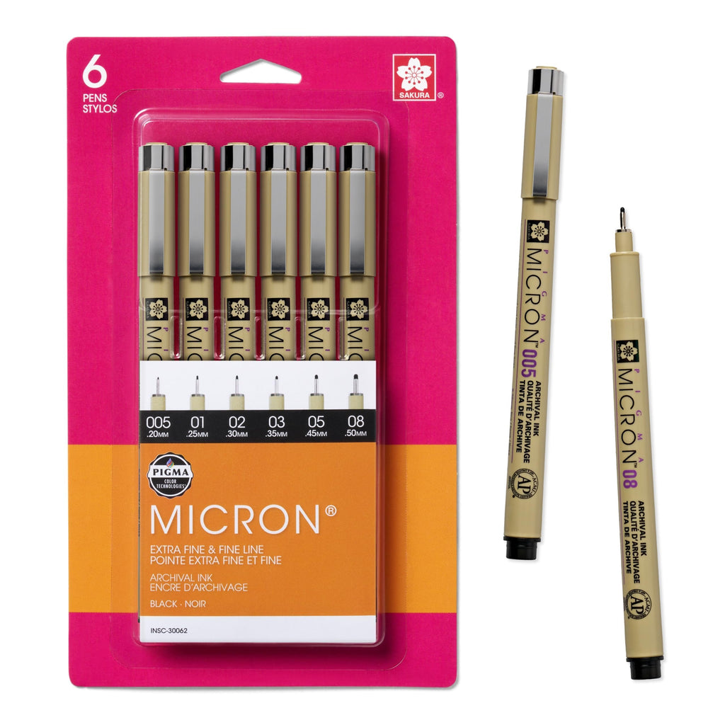 Sakura Pigma Micron Fineliner Pens - Archival Black Ink Pens - Pens for Writing, Drawing, or Journaling - Assorted Point Sizes - 6 Pack