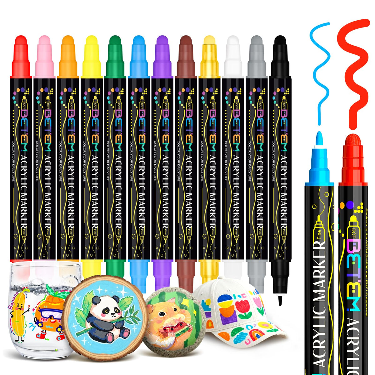 Betem 120 Colors Dual Tip Acrylic Paint Markers, Fabric Decorating Kits
