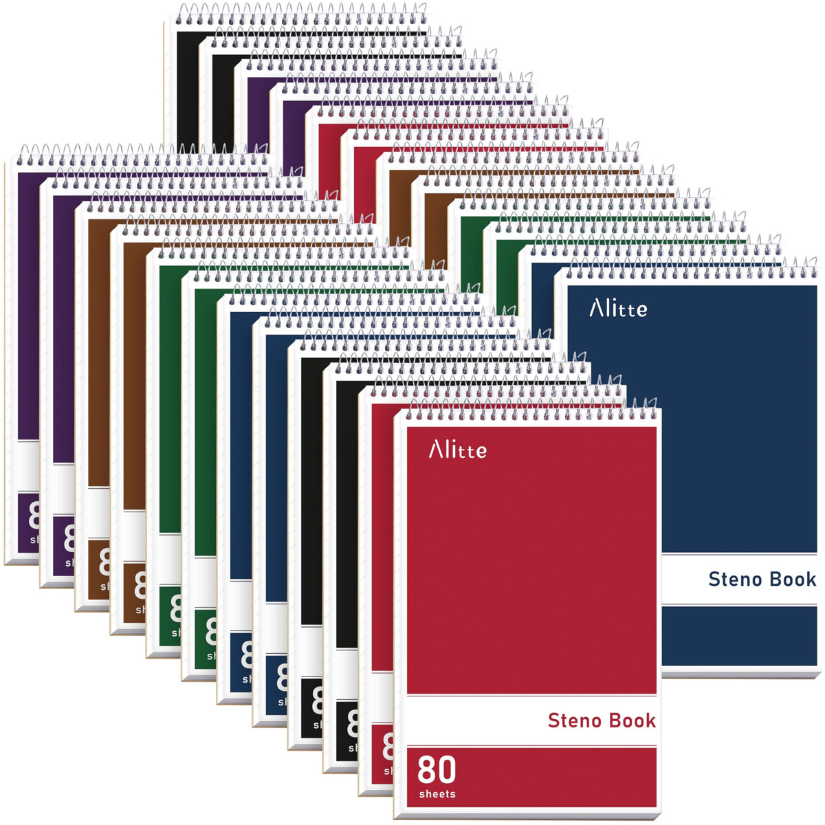 Alitte Steno Pads Spiral 6x9-12 Pack Assorted Bright Colors - Perfect for Work, School, and Home Use, Easy Tear-Off Pages, Gregg ruled, White Paper - No Ink Bleeds - 80 Sheets