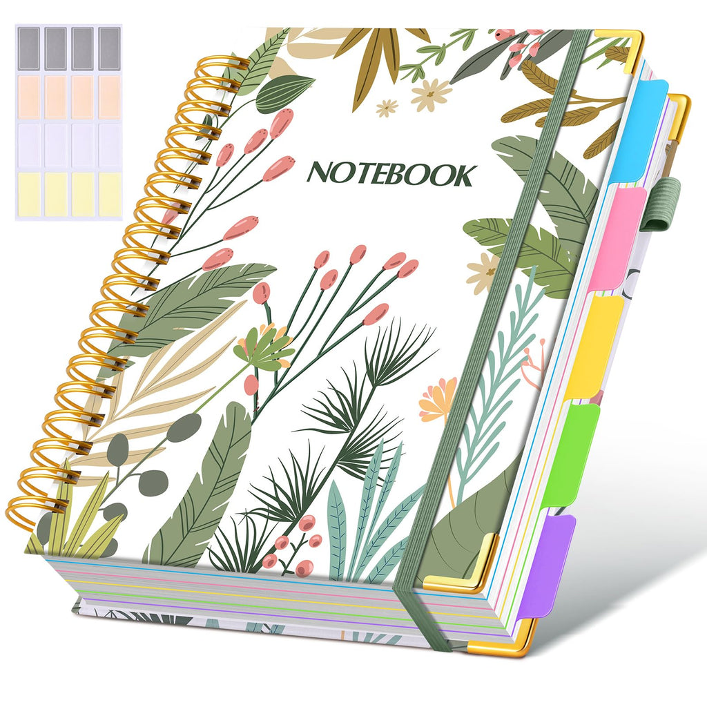 Hardcover Spiral Notebook journal with Removable Dividers Tabs, 300 Pages Leather 5 Subject Notebook College Ruled, 8"x10" Large B5 Notebooks for Work School Note taking, Lined Journal for Women,Black