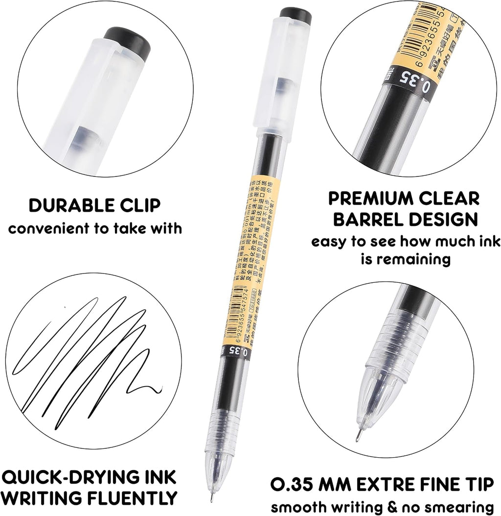 Japanese Style Black Gel Ink Pens, 0.35mm Extra Fine Point Japanese Stationery, No Smudge Quick Drying for Journal Planners Thin Notebook Paper, Office School Supplies, 12 Pack Writing Drawing