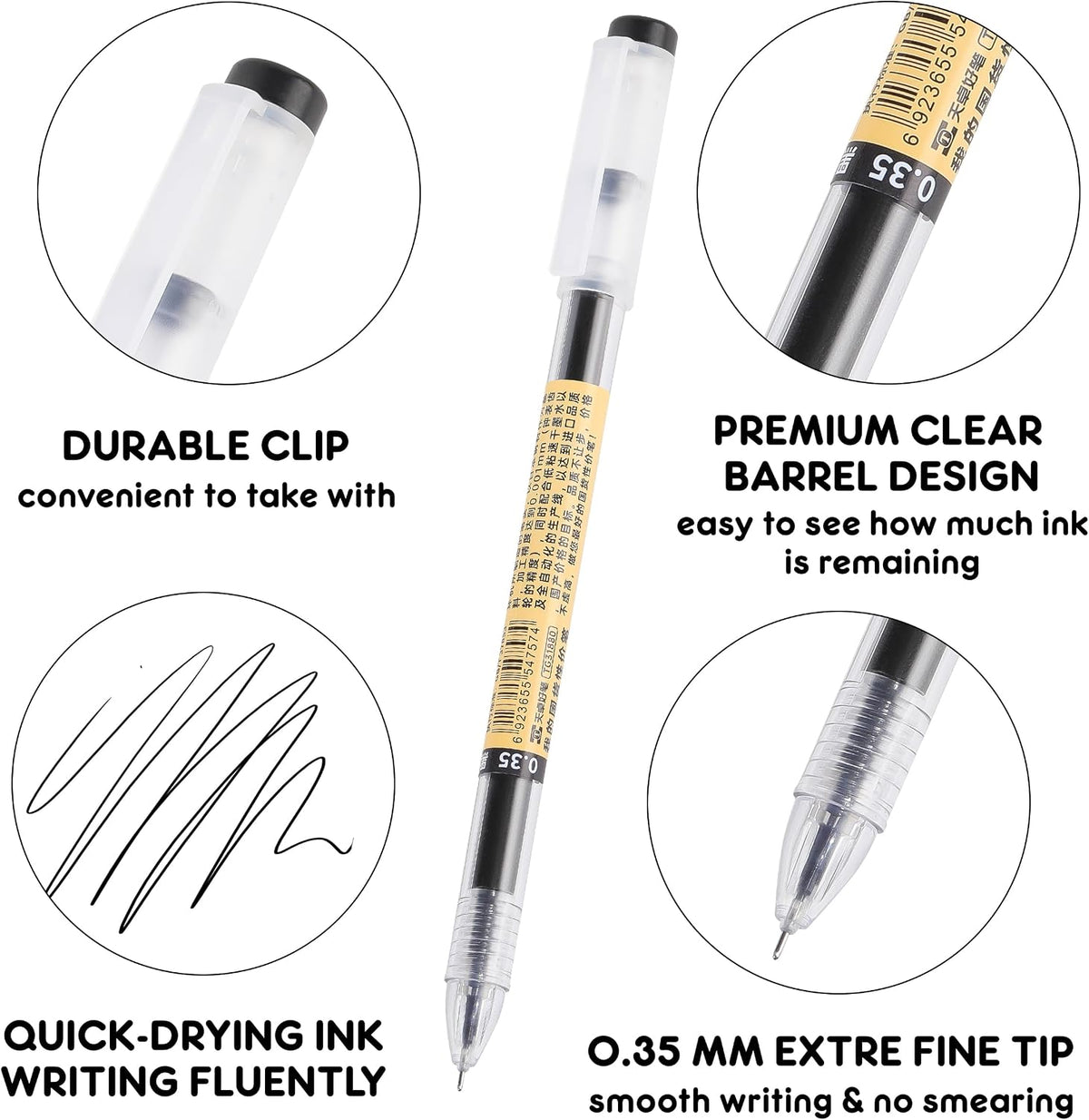 Japanese Style Black Gel Ink Pens, 0.35mm Extra Fine Point Japanese Stationery, No Smudge Quick Drying for Journal Planners Thin Notebook Paper, Office School Supplies, 12 Pack Writing Drawing