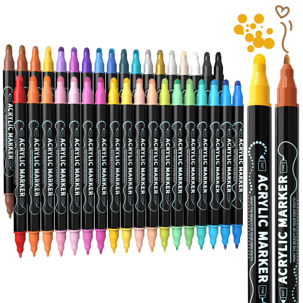nauets 30 Colors Precision Dual Tip Acrylic Paint Markers Pens - Dot & Fine