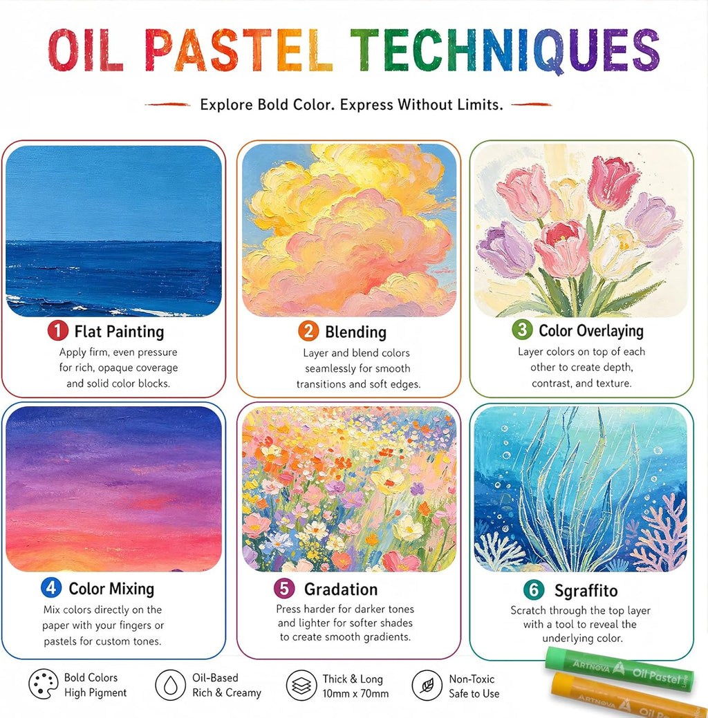 ARTNOVA Oil Pastels Set of 48 Colors (8 x 60 mm)