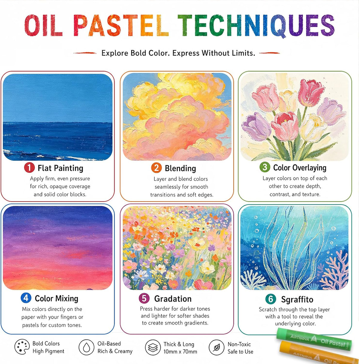 ARTNOVA Oil Pastels Set of 48 Colors (8 x 60 mm)
