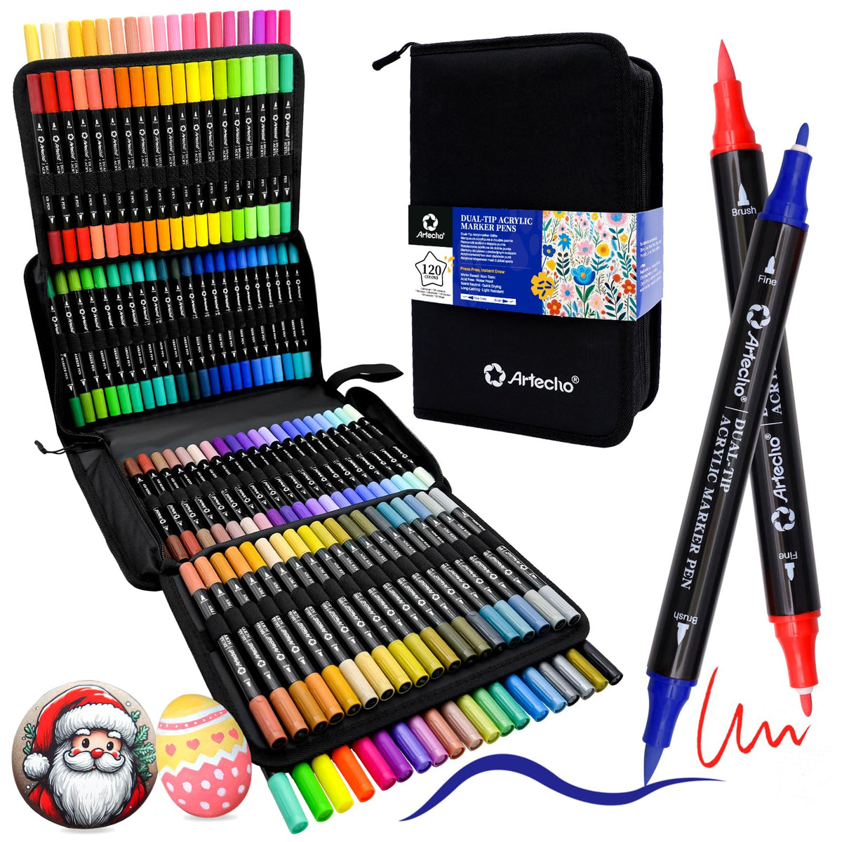 Artecho Acrylic Paint Markers 72 Colors with Bag（ Brush Tip and Fine Tip ）