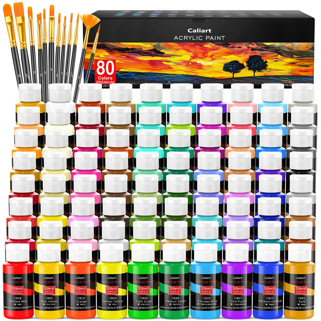 Caliart 36 Colors Acrylic Paint Set with 12 Brushes