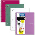 Five Star Spiral Notebook + Study App, 4 Pack, 1 Subject, Wide Ruled Paper, 8" x 10-1/2", 100 Sheets, Fights Ink Bleed, Water Resistant Cover, Purple, Pink, Gray and Blue (930105-ECM)