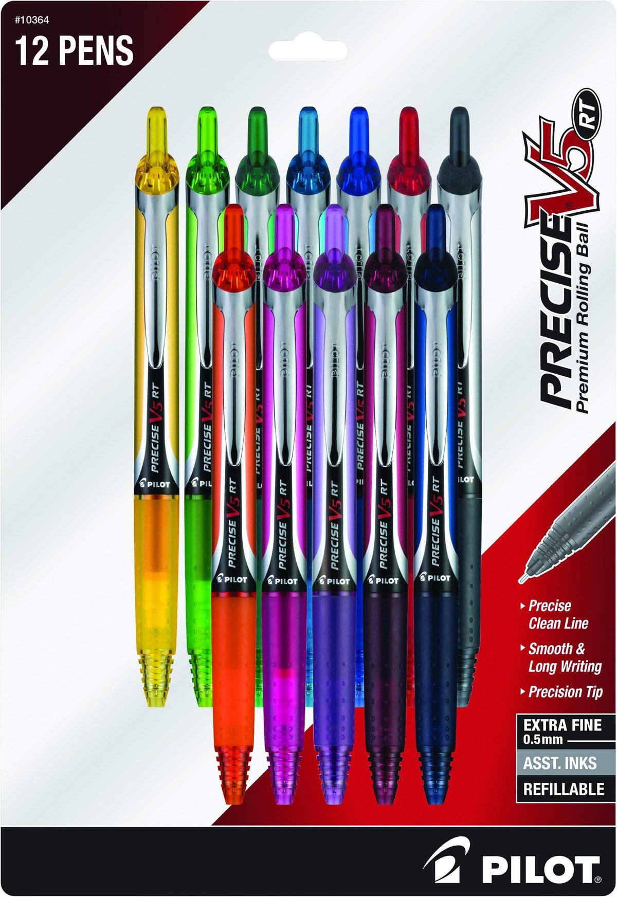 PILOT Precise V5 RT Rollerball Pens, Black, Pack of 12