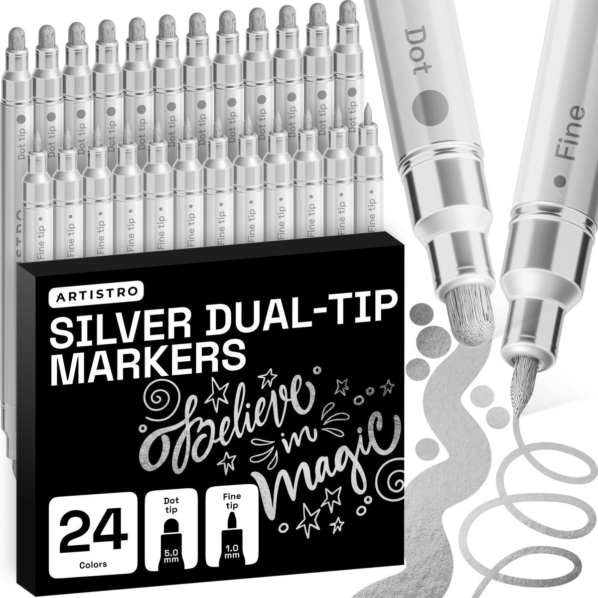 ARTISTRO Metallic Dual-Tip Acrylic Paint Marker Pens - Set of 24