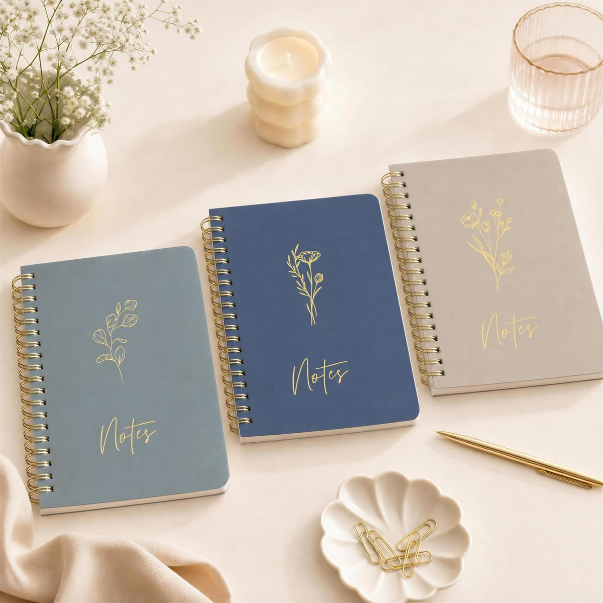 Aesthetic Spiral Notebook Set of 3 For Women - Cute College Ruled Journals