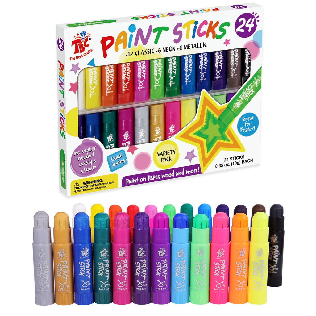 TBC The Best Crafts Paint Sticks for Kids Ages 2-8, 12 Classic Colors