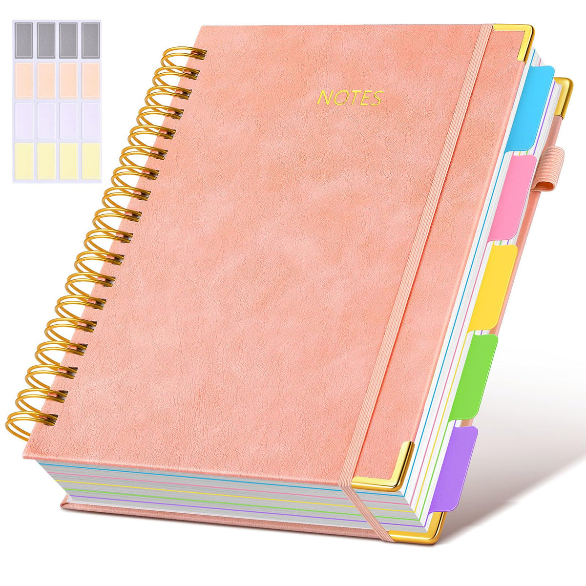 Hardcover Spiral Notebook journal with Removable Dividers Tabs, 300 Pages Leather 5 Subject Notebook College Ruled, 8"x10" Large B5 Notebooks for Work School Note taking, Lined Journal for Women,Black
