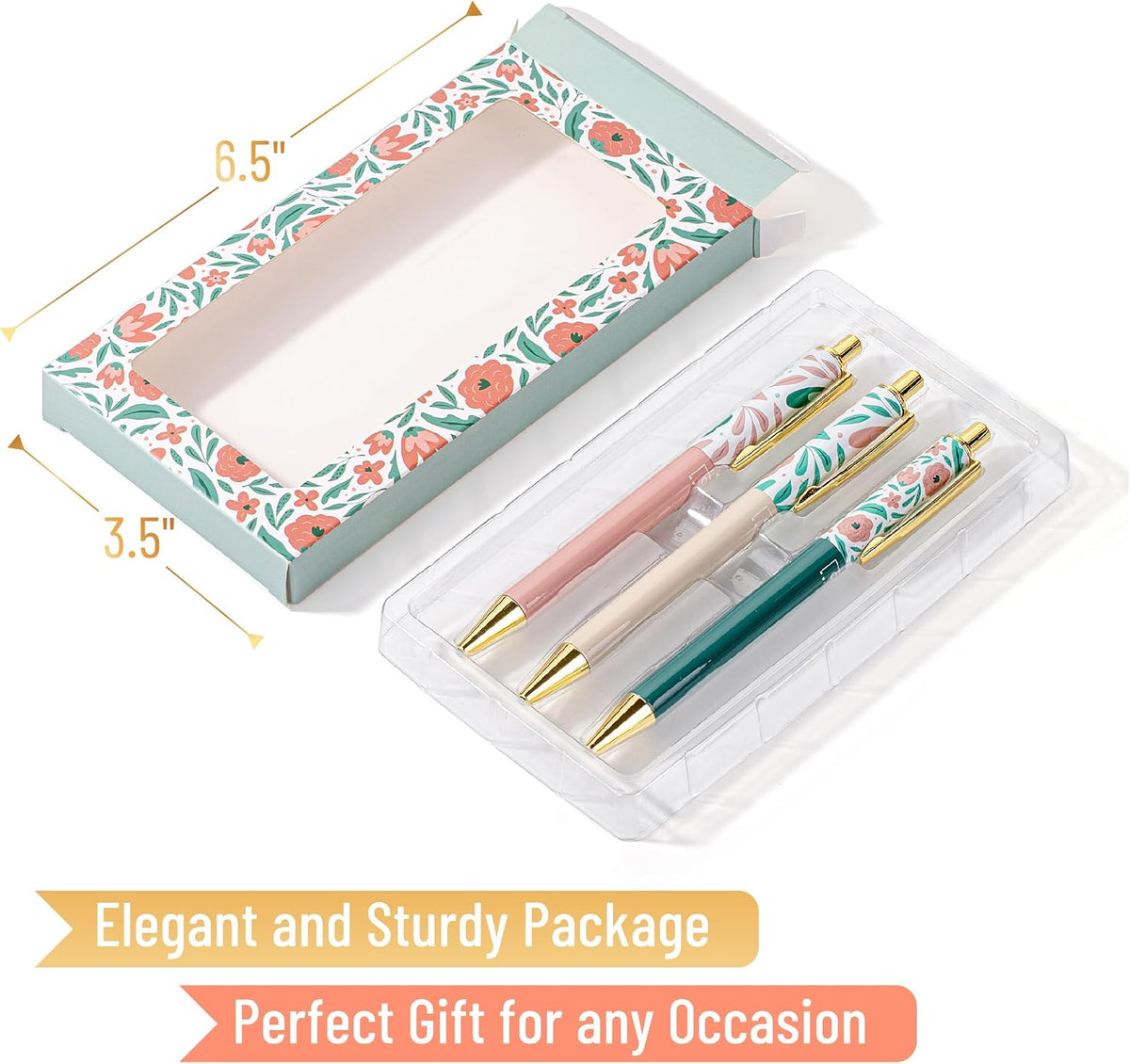 Mr. Pen- Luxury Floral Pen Set, 3 pcs, Black Ink Ballpoint Pens, Floral Pen