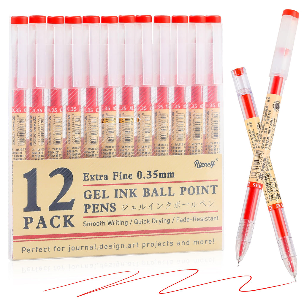 Japanese Style Black Gel Ink Pens, 0.35mm Extra Fine Point Japanese Stationery, No Smudge Quick Drying for Journal Planners Thin Notebook Paper, Office School Supplies, 12 Pack Writing Drawing