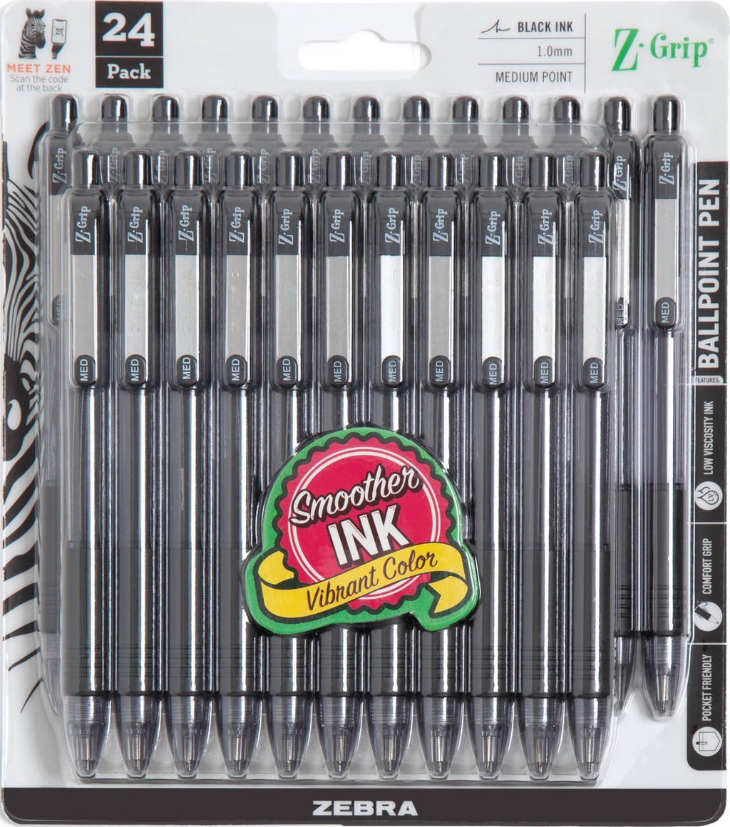 Zebra Pen Z-Grip Retractable Ballpoint Pen, Black Ink, 1.0mm, 18-Pack