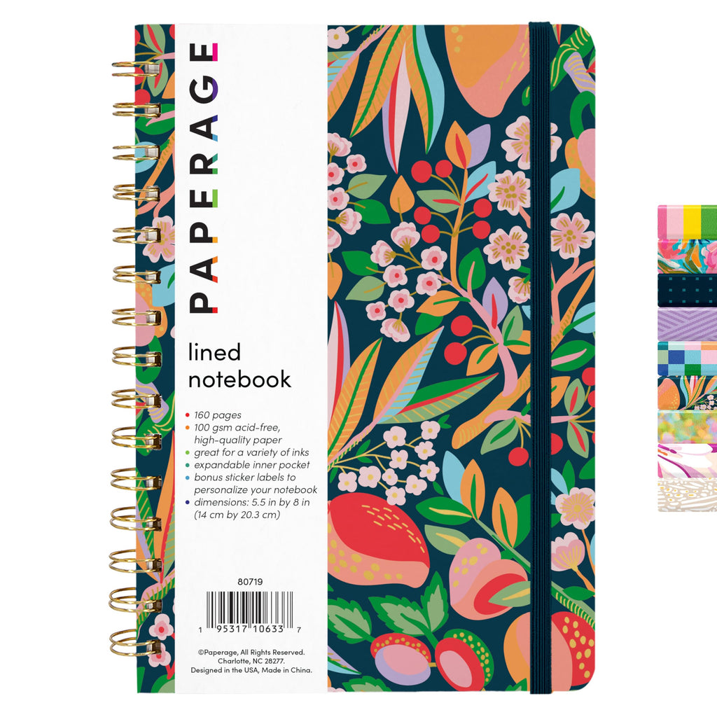 PAPERAGE Lined Spiral Journal Notebook, (Navy, Olive Green, Kraft), 3 Pack, 160 Pages, Medium 5.5 inches x 8 inches - 100 GSM Thick Paper, Hardcover, Double-Wire Spiral Journal & Notebook