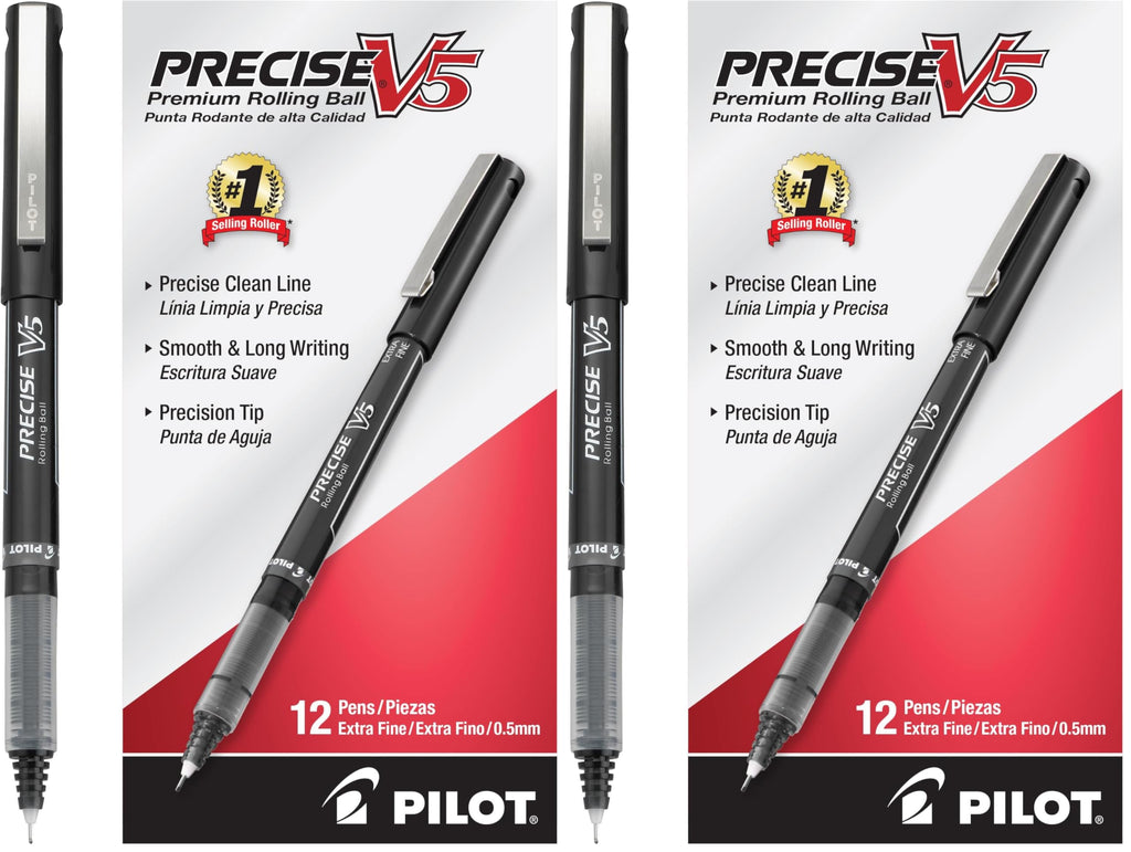 PILOT Precise V5, Extra Fine Point 0.5 mm Black Pens, Black, Pack of 12