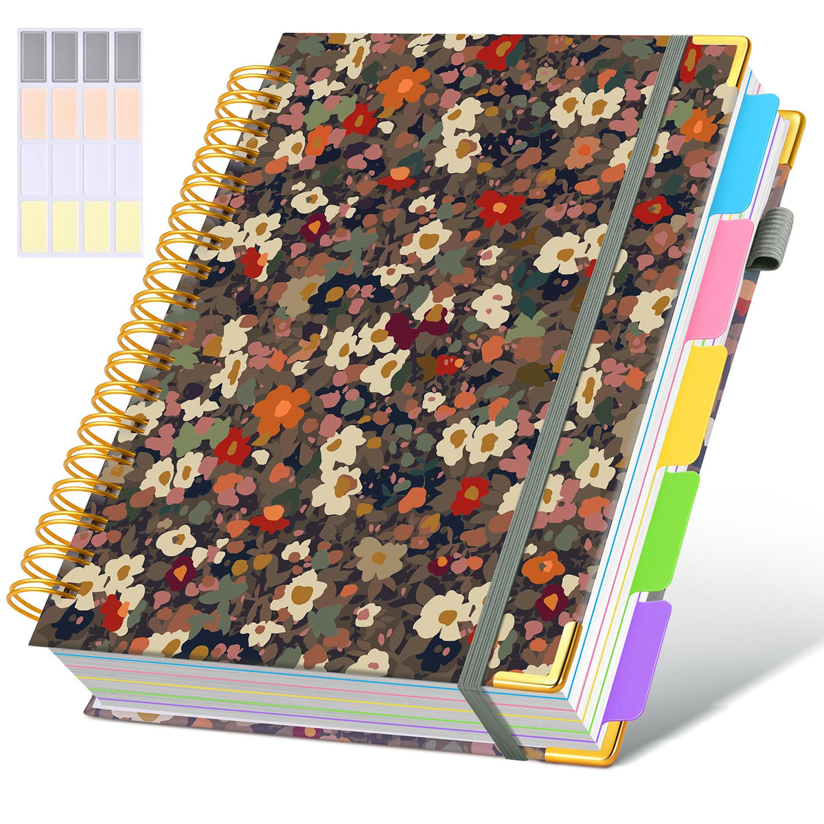 Hardcover Spiral Notebook journal with Removable Dividers Tabs, 300 Pages Leather 5 Subject Notebook College Ruled, 8"x10" Large B5 Notebooks for Work School Note taking, Lined Journal for Women,Black