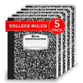 Rosmonde 5 Pack College Ruled Composition Notebooks, Black Marble Notebook