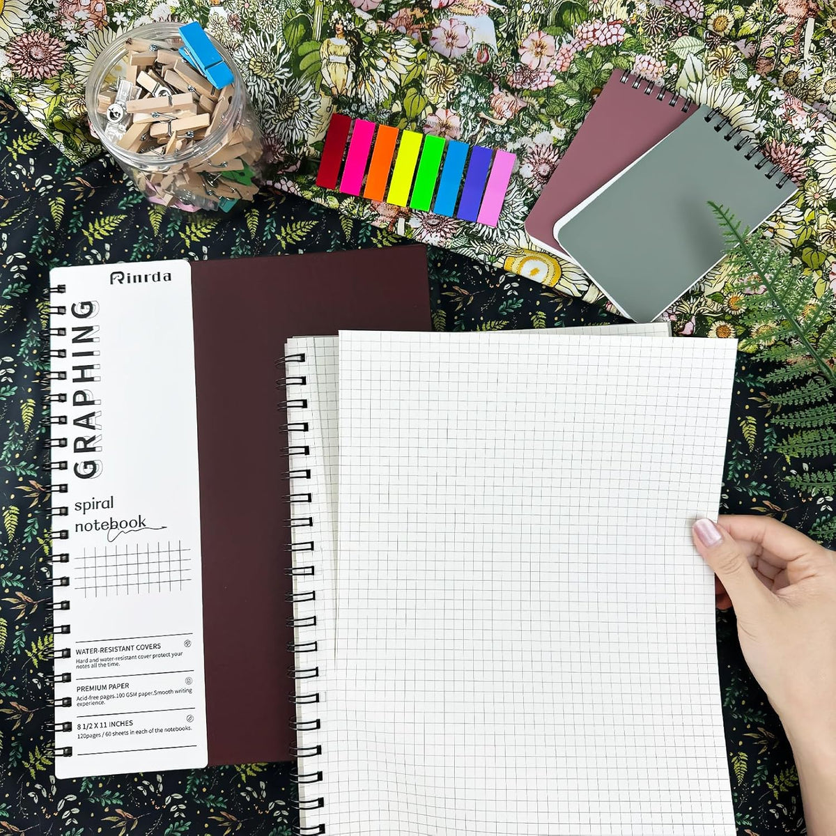 Spiral Notebooks 8.5x11,4 Pack Grid Notebook (GRAPH, Mult-color)