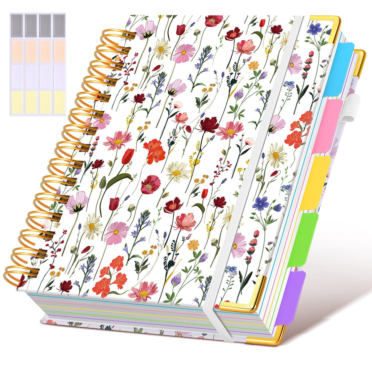 Hardcover Spiral Notebook journal with Removable Dividers Tabs, 300 Pages Leather 5 Subject Notebook College Ruled, 8"x10" Large B5 Notebooks for Work School Note taking, Lined Journal for Women,Black