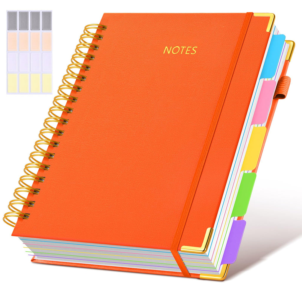 Hardcover Spiral Notebook journal with Removable Dividers Tabs, 300 Pages Leather 5 Subject Notebook College Ruled, 8"x10" Large B5 Notebooks for Work School Note taking, Lined Journal for Women,Black