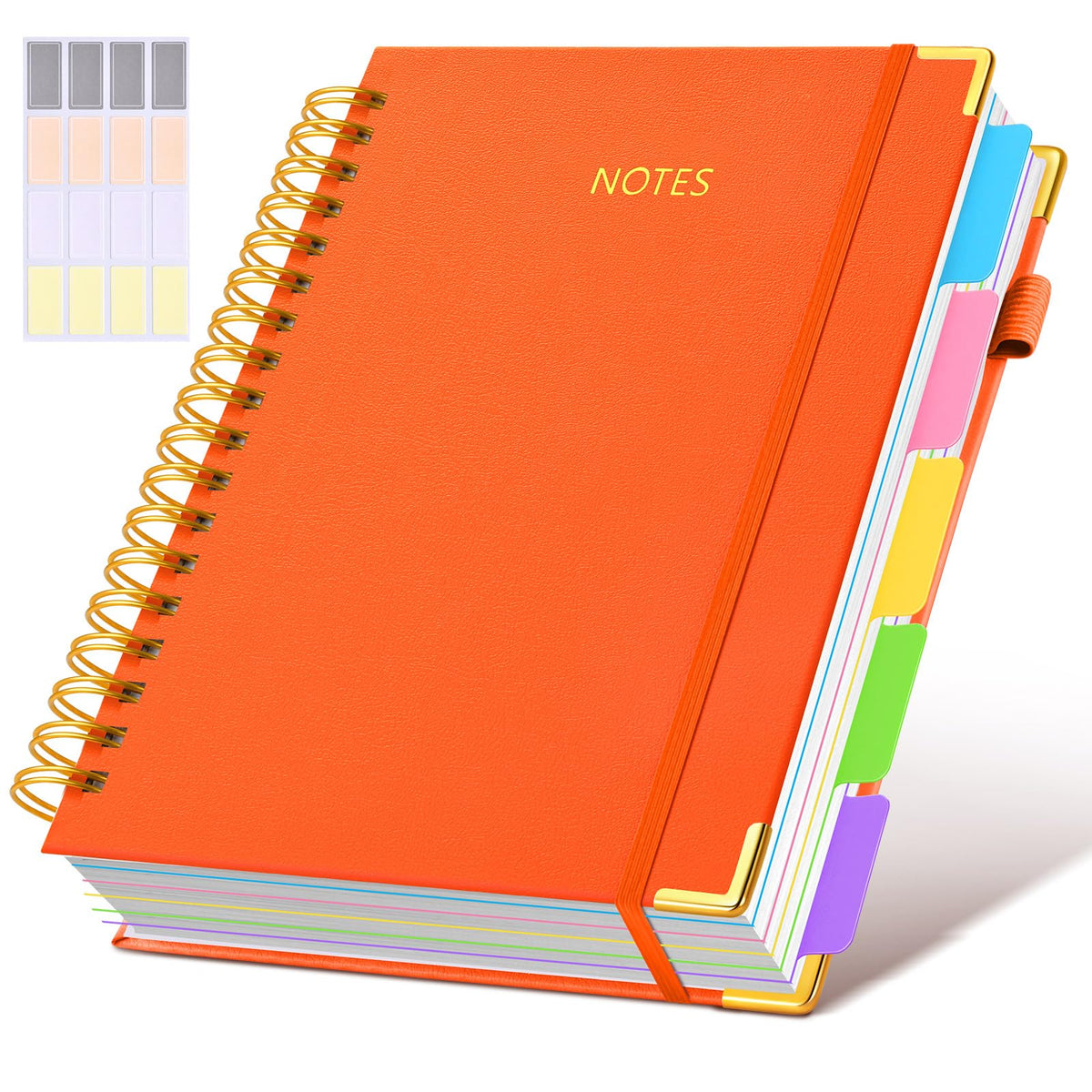 Hardcover Spiral Notebook journal with Removable Dividers Tabs, 300 Pages Leather 5 Subject Notebook College Ruled, 8"x10" Large B5 Notebooks for Work School Note taking, Lined Journal for Women,Black