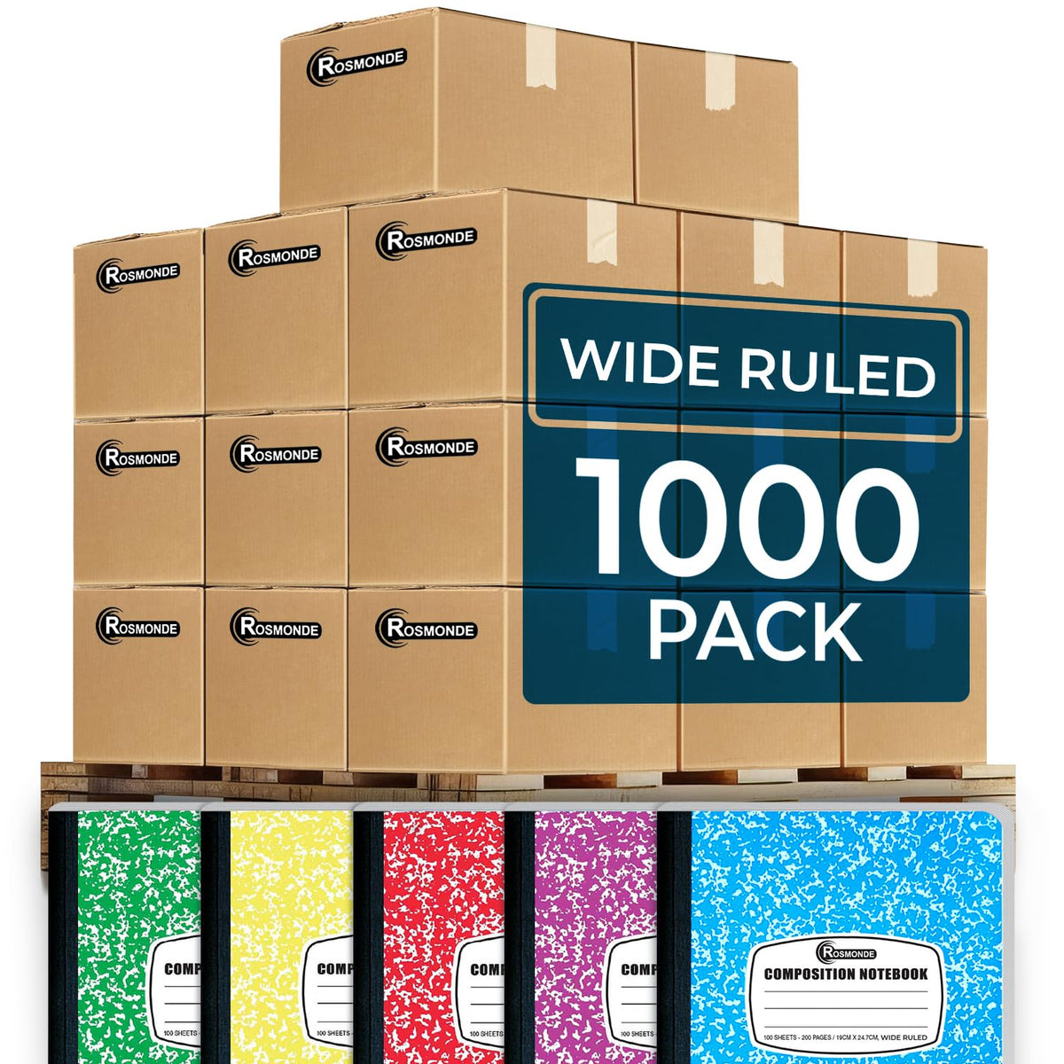 Rosmonde 12 Pack Bulk Composition Notebook Wide Ruled, Assorted Colors