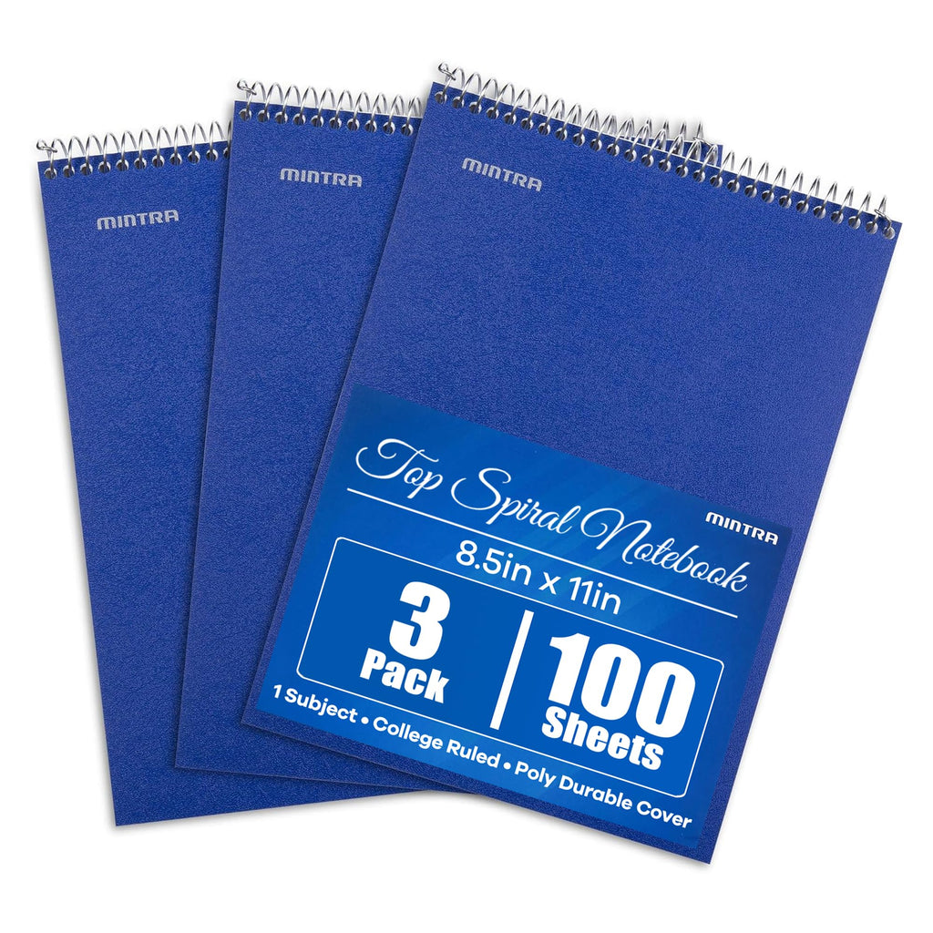 Mintra Office TOP BOUND Durable Spiral Notebooks (Lavender, Salmon, Sage Green, College Ruled 3pk)