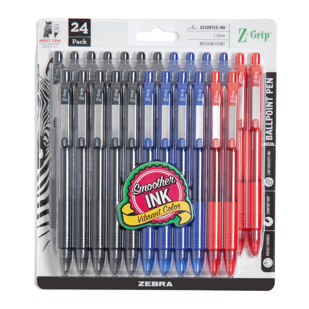 Zebra Pen Z-Grip Retractable Ballpoint Pen, Black Ink, 1.0mm, 18-Pack