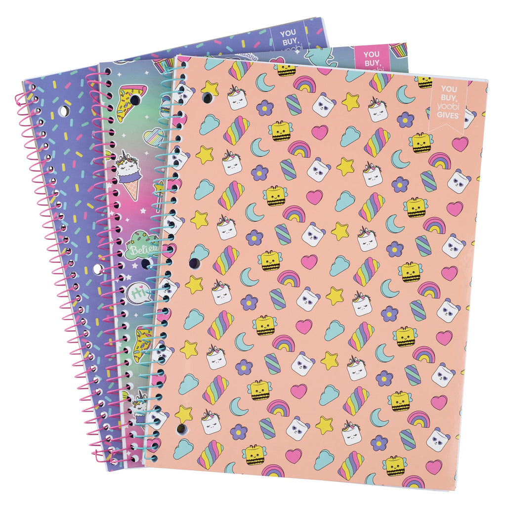 Yoobi College Ruled 3-Subject Notebooks, 3-Pack, 150 Sheets, 8x10.5in