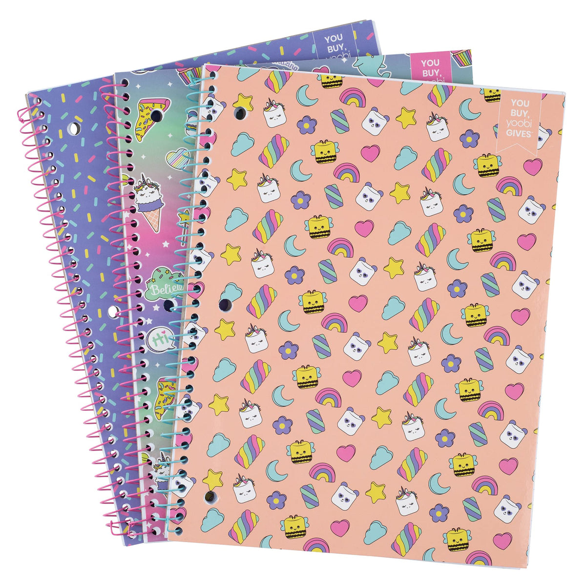 Yoobi College Ruled 3-Subject Notebooks, 3-Pack, 150 Sheets, 8x10.5in