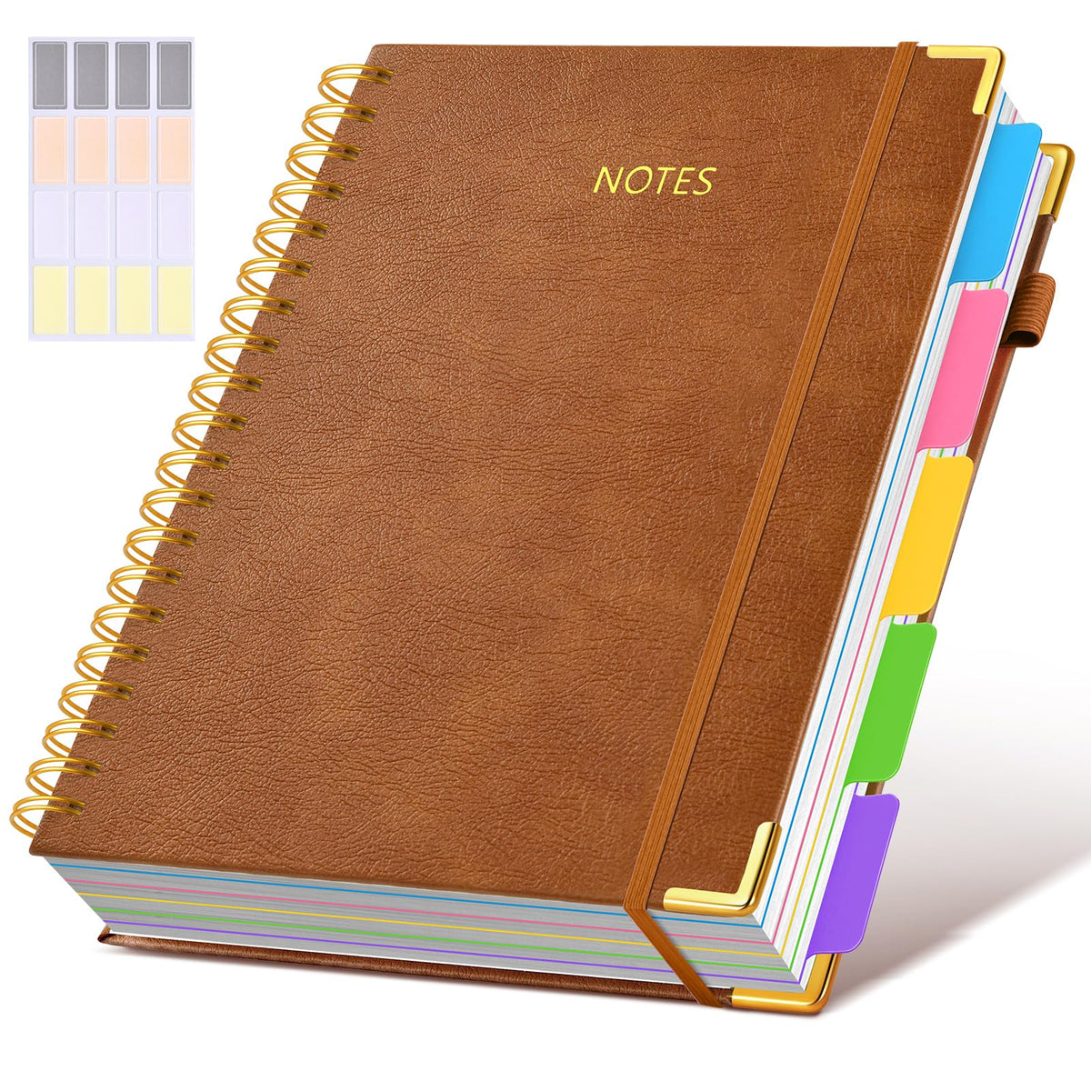 Hardcover Spiral Notebook journal with Removable Dividers Tabs, 300 Pages Leather 5 Subject Notebook College Ruled, 8"x10" Large B5 Notebooks for Work School Note taking, Lined Journal for Women,Black