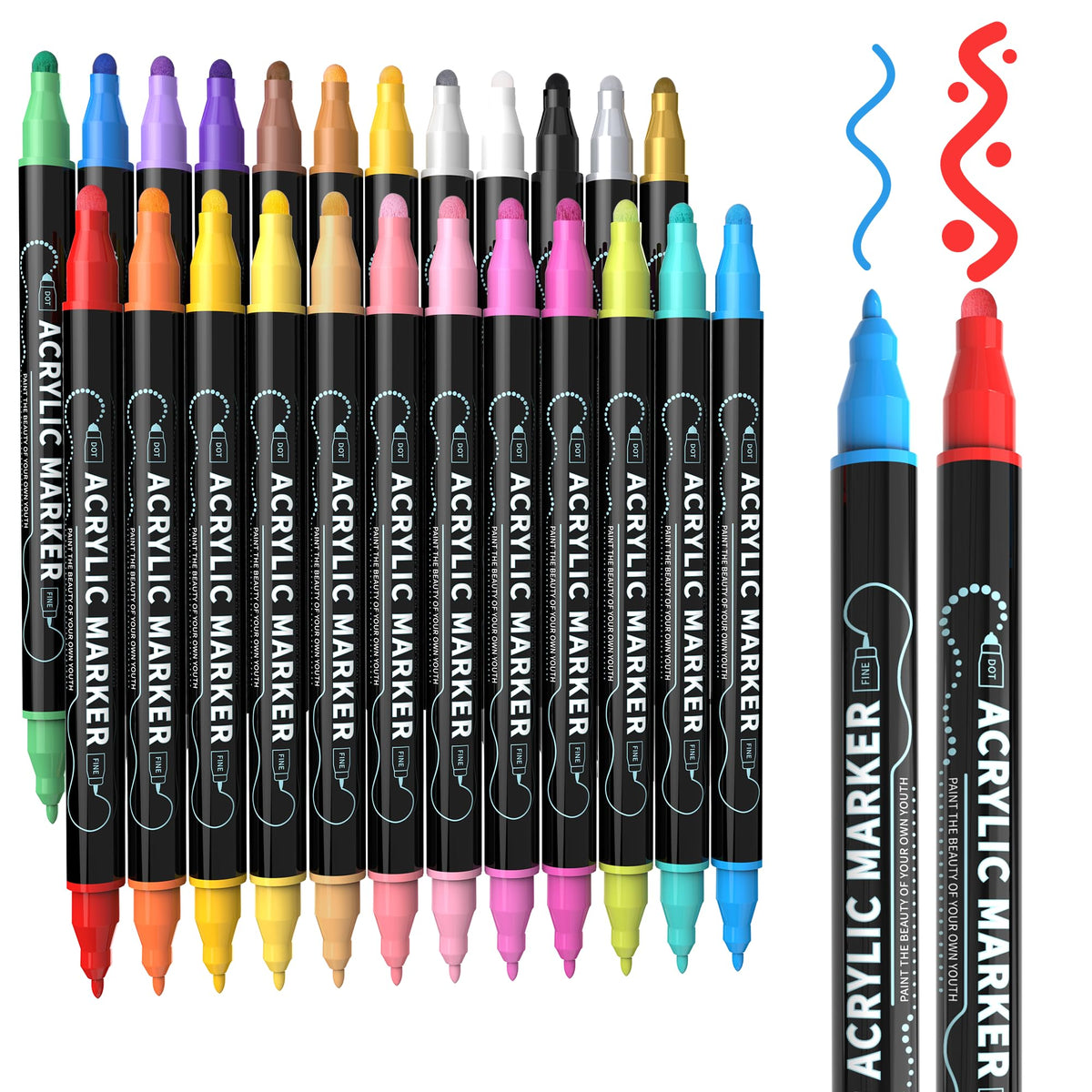 nauets 30 Colors Precision Dual Tip Acrylic Paint Markers Pens - Dot & Fine