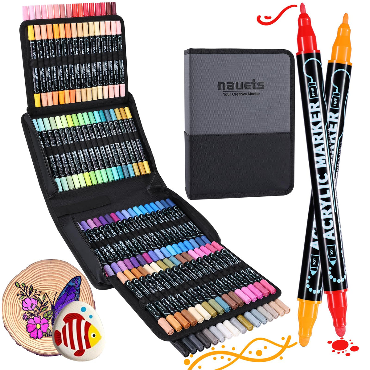nauets 30 Colors Precision Dual Tip Acrylic Paint Markers Pens - Dot & Fine