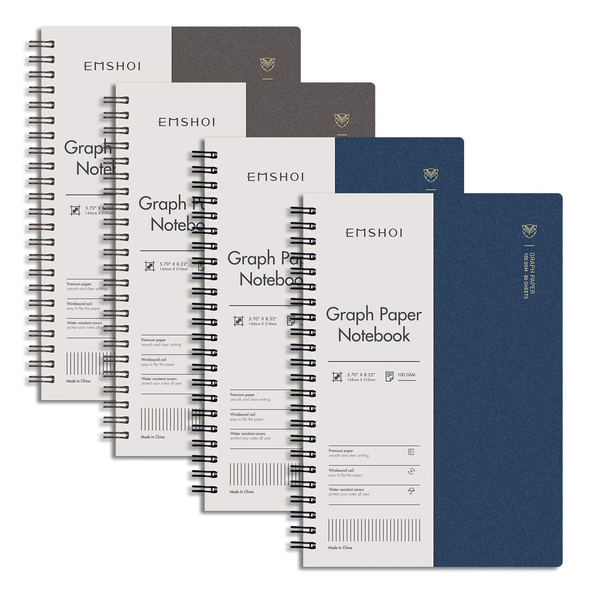 EMSHOI Lined Spiral Journal Notebook, 4 Pack, 640 Pages, A5 (5.7" x 8.2")