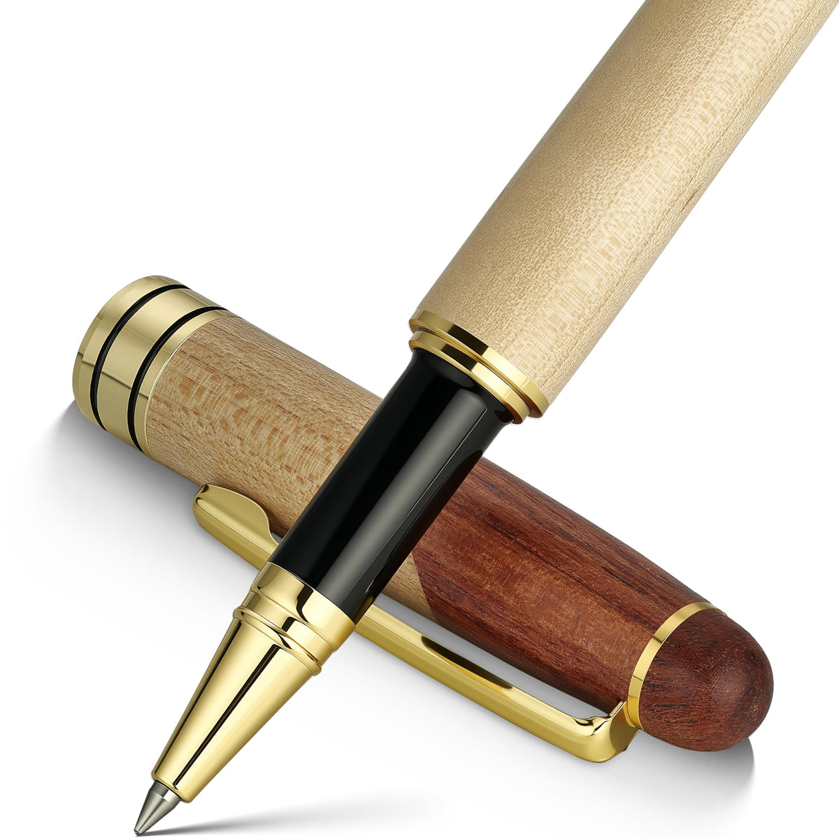 BEILUNER Wood Rollerball Pen Set, Elegant, Rosewood with Gold Finish