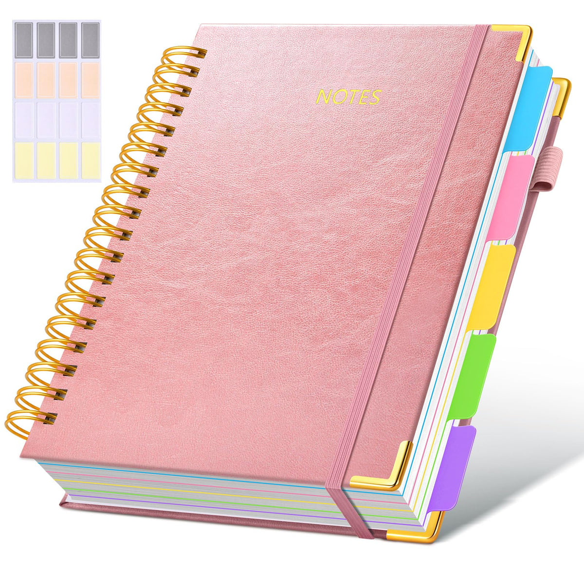 Hardcover Spiral Notebook journal with Removable Dividers Tabs, 300 Pages Leather 5 Subject Notebook College Ruled, 8"x10" Large B5 Notebooks for Work School Note taking, Lined Journal for Women,Black